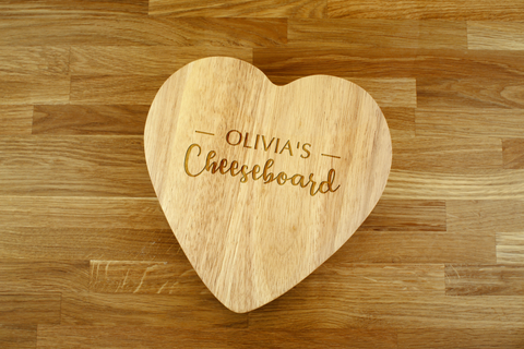 Personalised Engraved Heart Shaped Cheese Board Gift Set - ANY NAME Cheeseboard