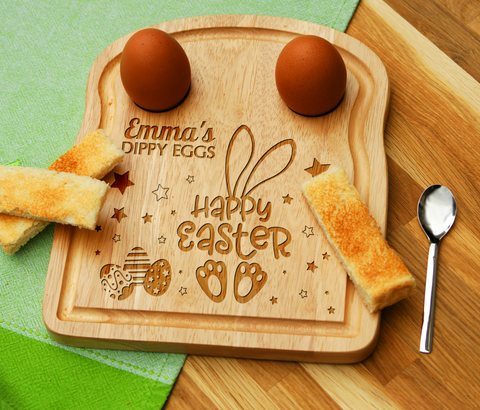 Personalised Engraved Dippy Egg Toast Breakfast Board for Dippy Egg & Soldiers Easter Children Gift - Happy Easter - Made in UK -