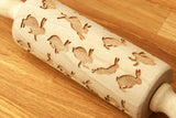 Engraved Embossing Embossed EASTER RABBITS MINI KIDS SIZED rolling pin wooden laser cut pattern unique design by Wood's Good