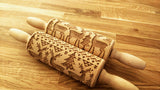 CHRISTMAS DEERS engraved embossed MINI rolling pin by Wood's Good