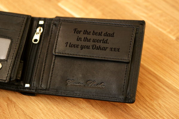 Personalised Men Black Engraved Leather Wallet birthday 