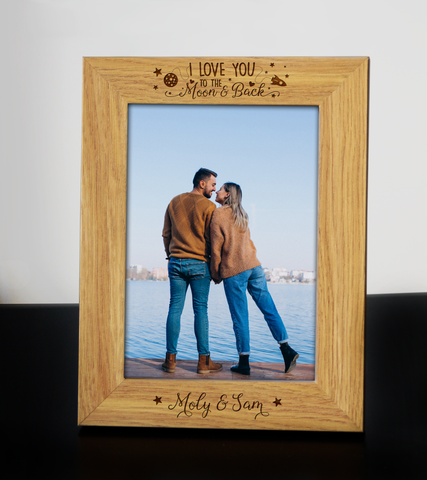 Personalised Engraved Photo Frame I LOVE YOU TO THE MOON AND BACK Wedding Anniversary Birthday Keepsake Gift