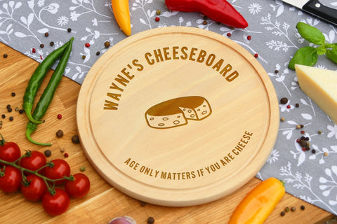Personalised Engraved Cheese Round Chopping Board for Birthday Day Gift - AGE ONLY MATTERS IF YOU ARE CHEESE