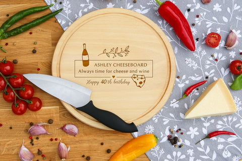 Personalised Engraved Cheese Round Chopping Board for Mothers Fathers Day Gift - ALWAYS TIME FOR CHEESE AND WINE