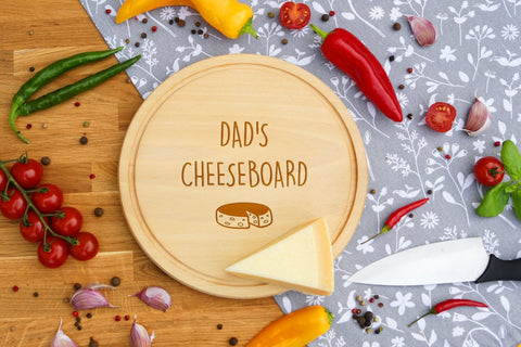 Personalised Engraved Cheese Round Chopping Board for Mothers Fathers Day Gift - DAD'S CHEESEBOARD