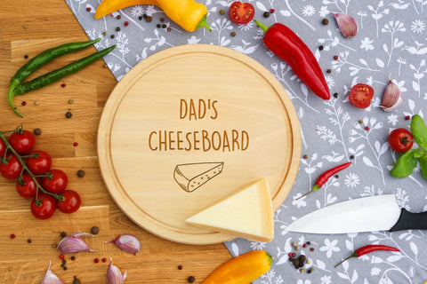 Personalised Engraved Cheese Round Chopping Board for Mothers Fathers Day Gift - DAD'S CHEESEBOARD