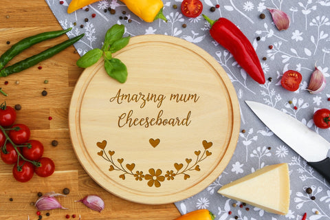 Personalised Engraved Cheese Round Chopping Board for Mothers Fathers Day Gift - ANY MESSAGE ENGRAVING