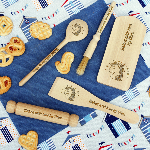 Personalised Engraved KIDS Baking Set UNICORN Wood s Good