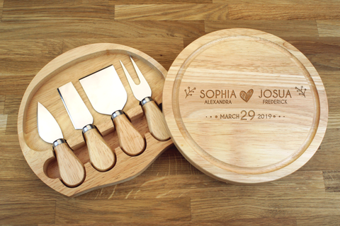 Personalised Cheese Board and Knives Set - Personalized Wedding Anniversary Gift for Couples - Wedding Gifts For Husband And Wife