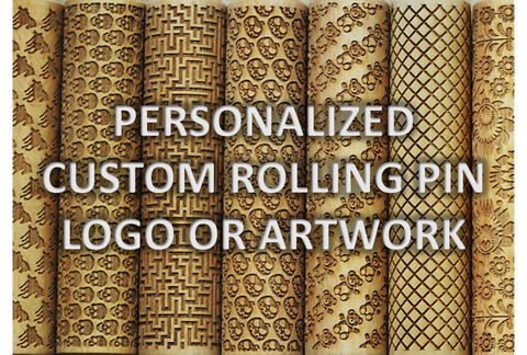 Personalised Embossing Engraved Rolling Pin - CUSTOM BESPOKE ARTWORK, Personalized Embossing Engraved Rolling Pin Bespoke Custom Logo Artwork engraved by Wood's Good