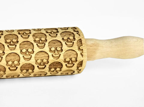 SKULLS engraved embossed MINI rolling pin by Wood's Good Halloween pattern kids rolling pin