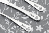 Personalised Engraved Childrens Cutlery Set Christening Birthday Kids Gift Idea - ABC BLOCKS Design & ANY TEXT engraving