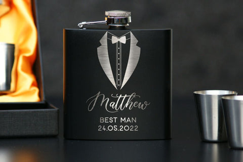Personalised ENGRAVED Hip Flask 6oz Wedding Gift Groomsman Best Man Usher Gift
