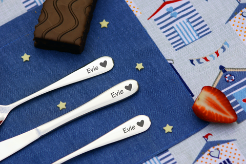 Personalised Engraved Childrens Cutlery Set Christening Birthday Kids Gift Idea - HEART