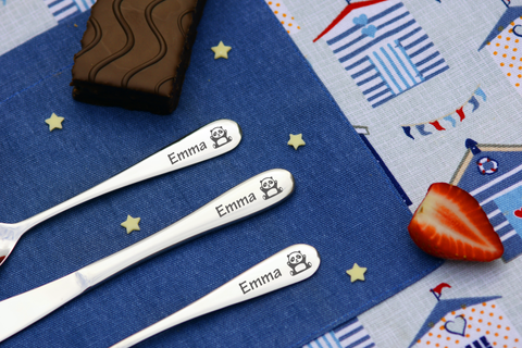 Personalised Engraved Childrens Cutlery Set Christening Birthday Kids Gift Idea - PANDA