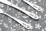Personalised Engraved Childrens Cutlery Set Christening Birthday Kids Gift Idea - SMILE FACE Design & ANY TEXT engraving