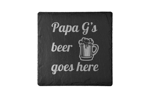 Engraved PAPA BEER GOES HERE Fathers Day Slate Personalised Beer Mat Drink Coaster