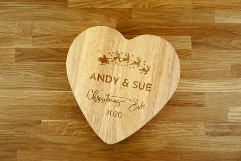 Personalised Engraved Heart Shaped Cheese Board Gift Set - CHRISTMAS SLEIGH