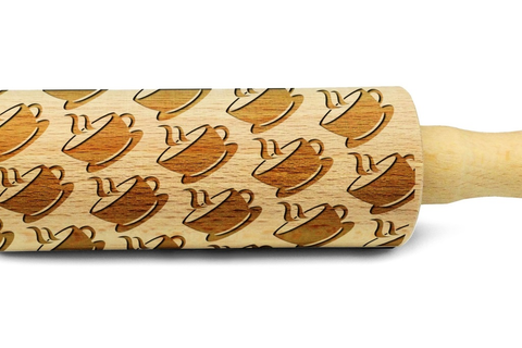COFFEE CUPS Rolling Pin - coffee cups Engraved rolling pin - Laser rolling pin - Embossing rolling pin with coffee cups - Easter Handmade rolling pin
