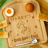 Personalised Engraved EGG & TOAST Breakfast Board - Dino Dippy Eggs - Dinosaurs Dippy Egg and Soldiers - Birthday Gift for Kids