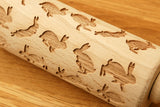 Engraved Embossing Embossed EASTER RABBITS MINI KIDS SIZED rolling pin wooden laser cut pattern unique design by Wood's Good