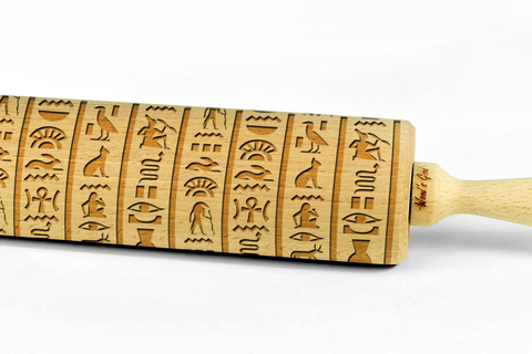 Engraved Embossing Embossed HIEROGLYPHS EGYPTIAN BIG rolling pin wooden laser cut pattern unique design