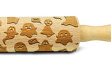 HALLOWEEN GHOSTS mini kids embossing rolling pin for cookies, laser engraved, solid wood, Christmas gift, Halloween Day present, boo treat or treat Halloween gift ideas spooky cookies MADE IN UK