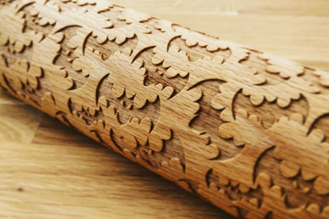 HALLOWEEN BATS engraved embossed BIG rolling pin by Wood's Good