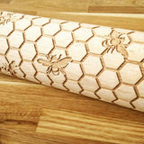 Honeycomb and bees engraved embossed rolling pin BIG