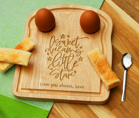 Personalised Engraved EGG & TOAST Board - SWEET DREAMS LITTLE STAR