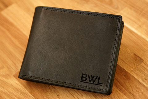 Personalised Engraved Black Leather Wallet RFID - MONOGRAM 1