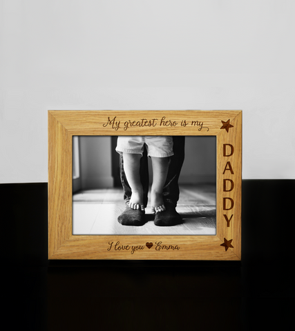 Personalised Wooden Engraved Daddy HERO Photo Frame Fathers Day Birthday Keepsake Gift