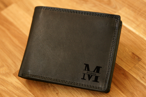 Personalised Engraved Black Leather Wallet RFID - MONOGRAM 2