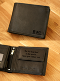 Personalised Engraved Black Leather Wallet RFID - MONOGRAM 1