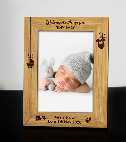 Personalised Wooden Engraved New Baby Birth New Born Photo Frame First Scan Gift