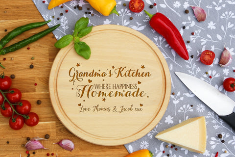 Personalised Engraved Cheese Round Chopping Board for Grandparents Day Gift