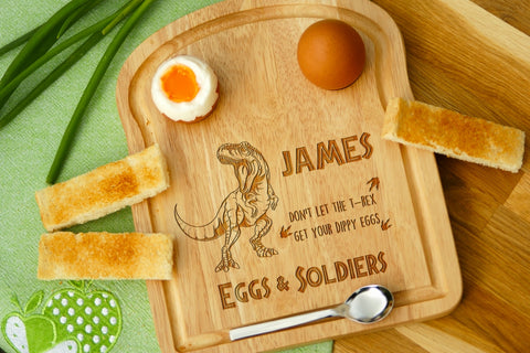 Personalised Engraved Egg Toast Board for Dippy Egg & Soldiers Gift for Kids - T-REX