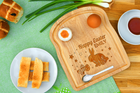 Personalised Engraved Happy Easter Egg Toast Breakfast Board for Dippy Egg & Soldiers Easter Children Gift - Made in UK -