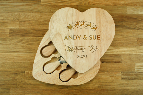 Personalised Engraved Heart Shaped Cheese Board Gift Set - Christmas Eve