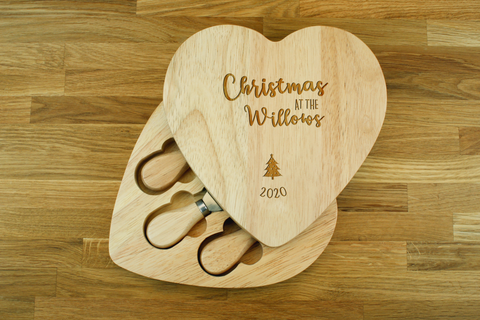 Engraved Heart Shaped Cheese Board Gift Set - CHRISTMAS AT THE_2