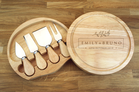 Personalised Engraved Cheese Board Gift Set - Wedding Gift For Husband And Wife