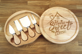 Personalised HOME SWEET HOME Wooden Round Shaped Cheeseboard Gift Set - Engraved with Knife Set by Wood's Good - Made in UK - Valentine's Day Gift for Cheese Lovers