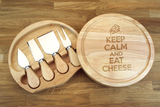 Personalised KEEP CALM AND EAT CHEESE Wooden Cheeseboard Gift Set - Engraved with Knife Set by Wood's Good - Made in UK - 