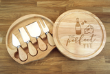 Personalised Wine and Cheese - THE PERFECT FIT Wooden Cheeseboard Gift Set - Engraved with Knife Set by Wood's Good - Made in UK - 