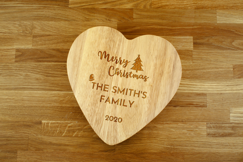 Engraved Heart Shaped Cheese Board Gift Set - MERRY CHRISTMAS - Christmas Xmas Housewarming Gift for Family or Friends