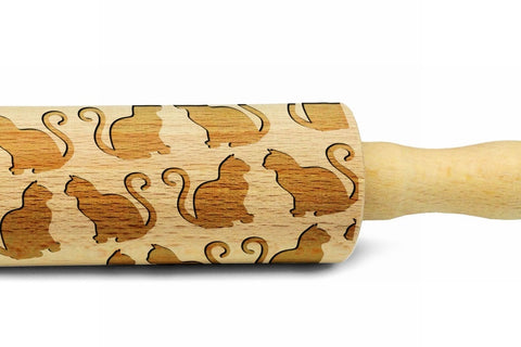 CATS Embossing BIG Rolling Pin Wooden Laser Engraved Mini Rolling Pin With CATS For Embossed Cookies