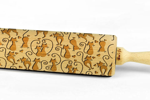 CATS IN LOVE Embossing BIG Rolling Pin Wooden Laser Engraved Mini Rolling Pin With CATS For Embossed Cookies