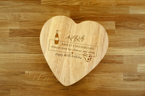Engraved Heart Shaped Cheese Board Gift Set - ALWAYS TIME FOR CHEESE & WINE