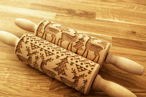 CHRISTMAS DEERS engraved embossed rolling pin MINI christmas reindeers elk engraved embossing kids rolling pin gift kitchen utensil cookie cutter