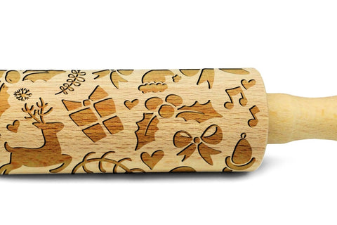 CHRISTMAS GIFTS engraved embossed rolling pin MINI christmas gift kitchen utensil cookie cutter kids rolling pin